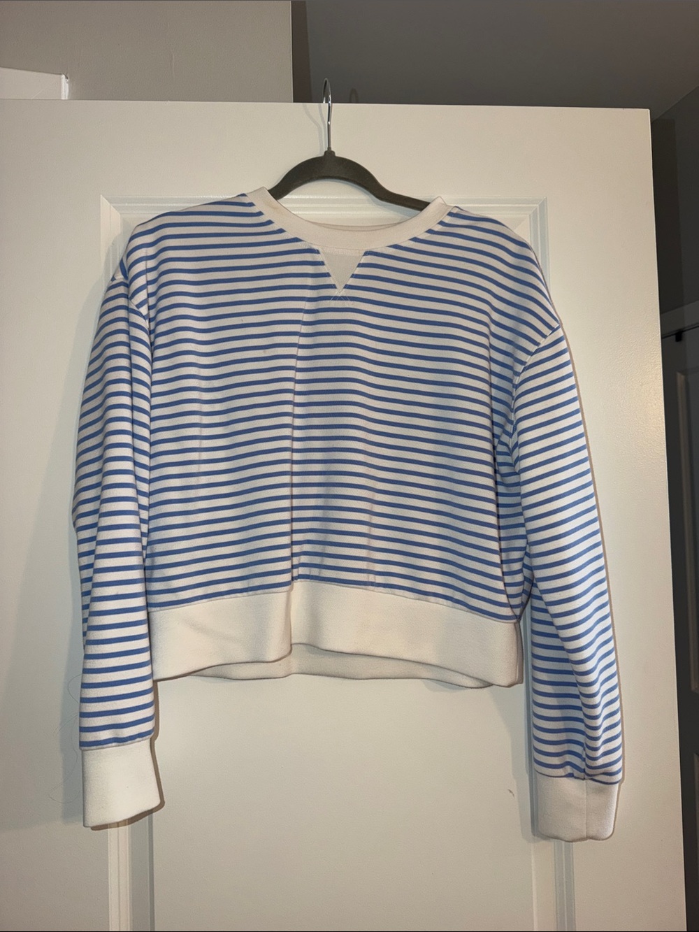 Women's Blue & White Striped Crewneck Sweater